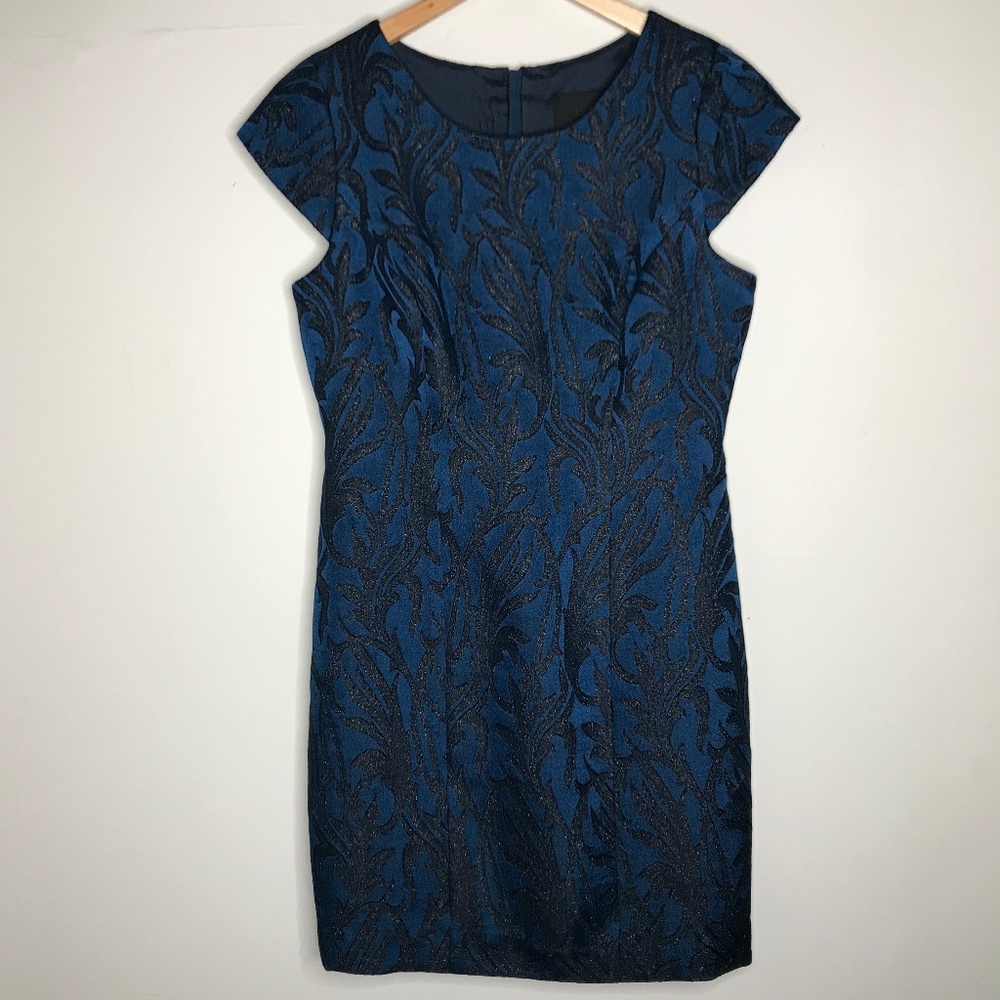 J. Crew Collection Blue Black Sparkle Leaf Dress
